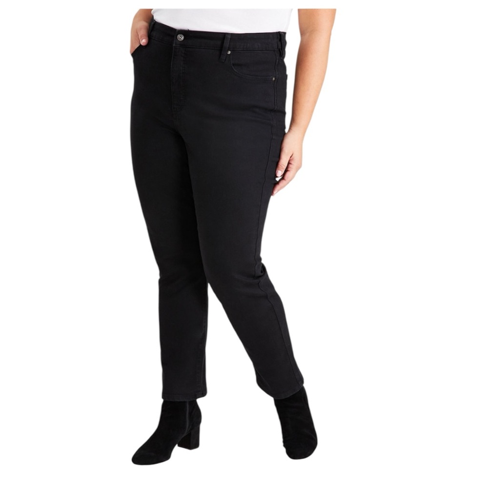 Style & Co Women's Straight Leg Tummy Control Black Jeans 20WP